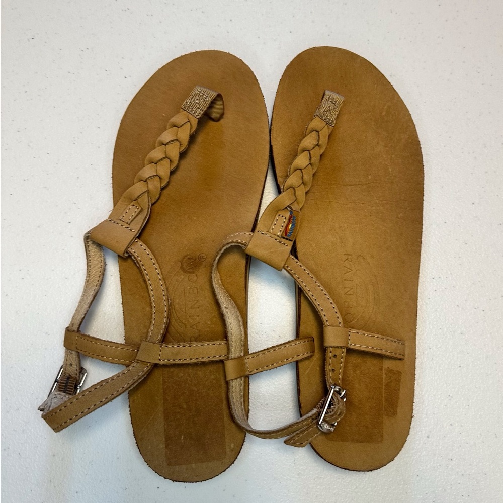 Rainbow Tan Braided Sandals for Women